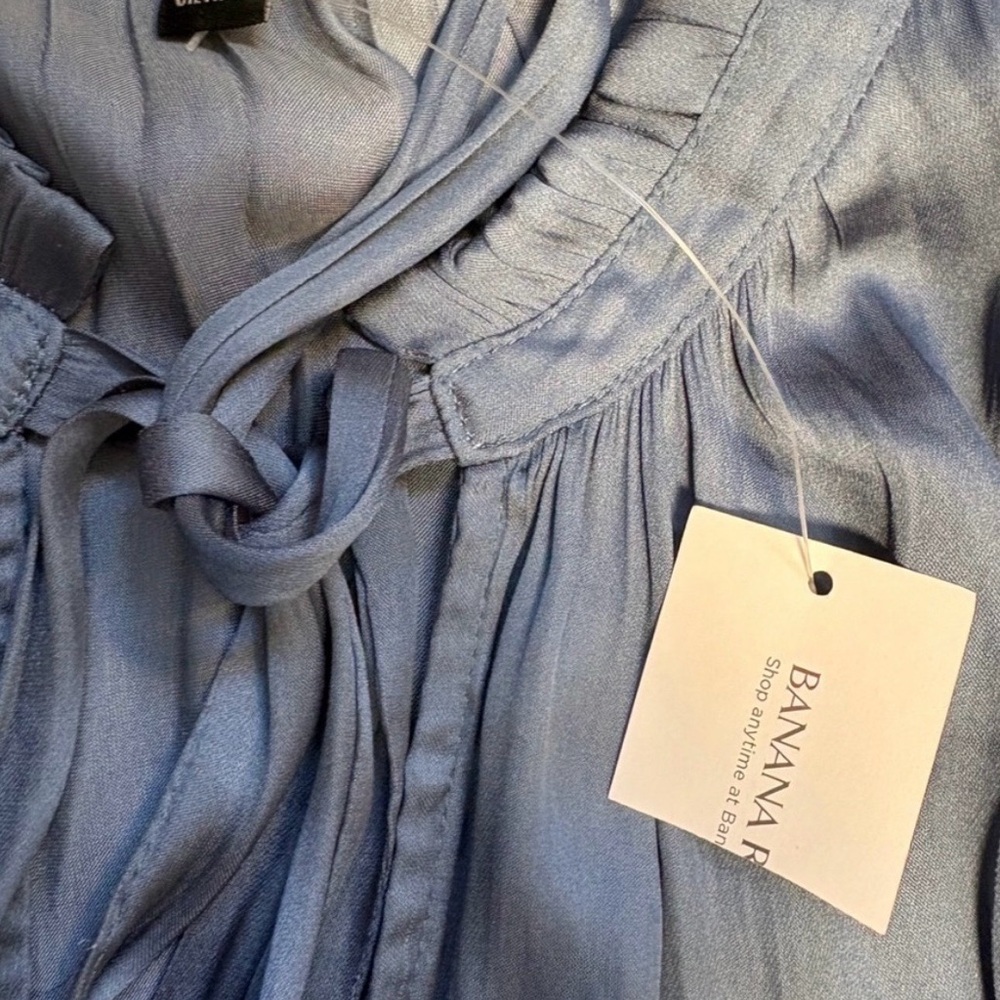 Banana Republic New With Tags Satin Tie Neck Dusk Blue Maxi Dress Size 2 - Picture 2 of 6